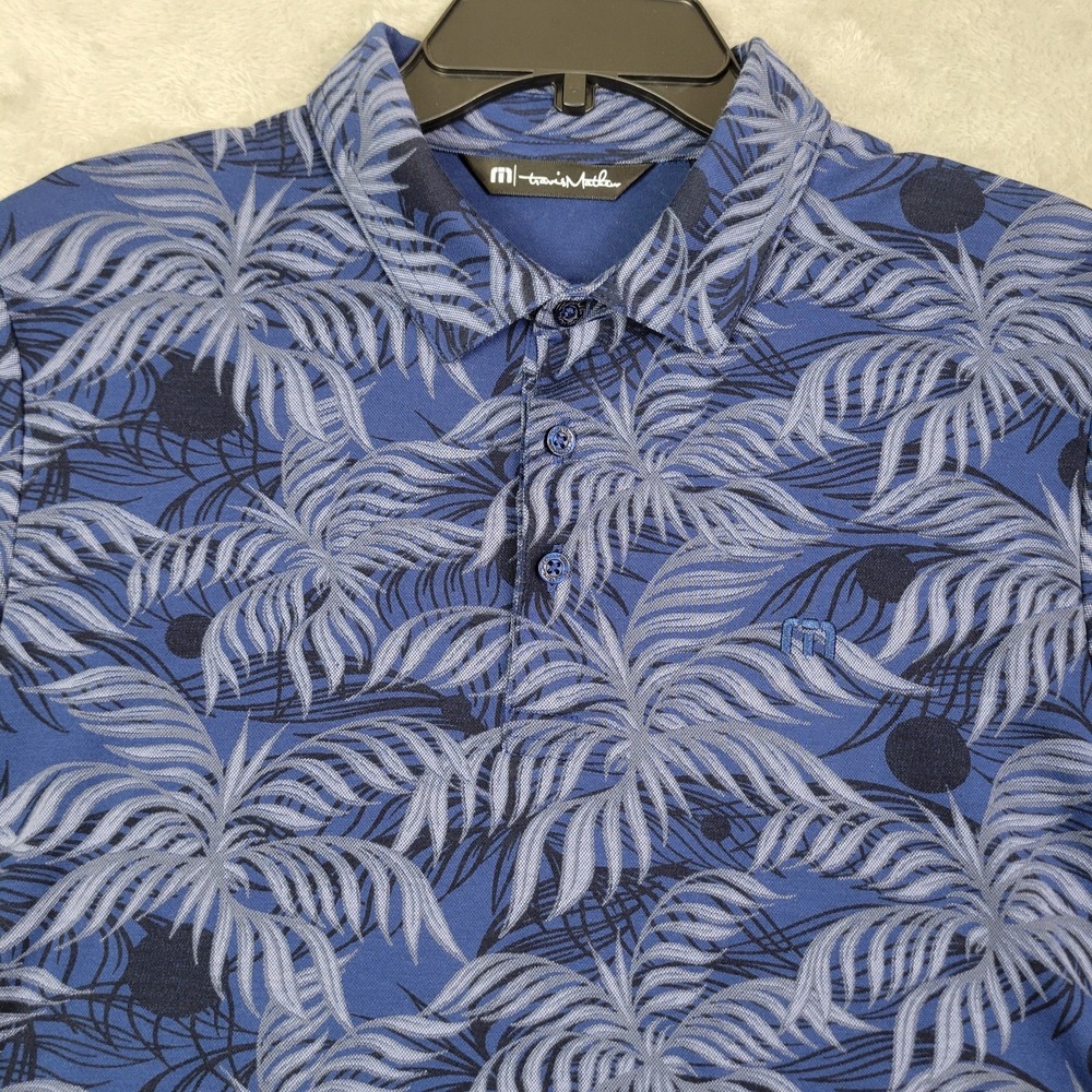 Travis Mathew Men's Medium Short Sleeve Golf Polo Blue Floral Print Casual